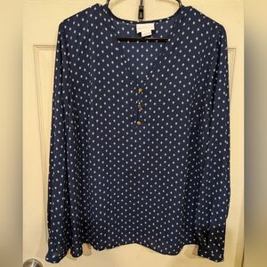 Liz Claiborne Navy Diamond Pattern Blouse Size Large